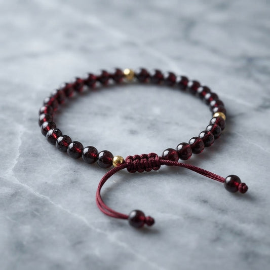 GalaxGrace Chinese Style Garnet Bracelet 4mm Extremely Thin Best Gift