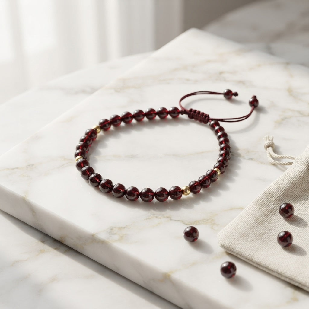 GalaxGrace Chinese Style Garnet Bracelet 4mm Extremely Thin Best Gift 1