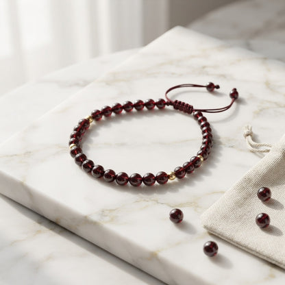 GalaxGrace Chinese Style Garnet Bracelet 4mm Extremely Thin Best Gift 1