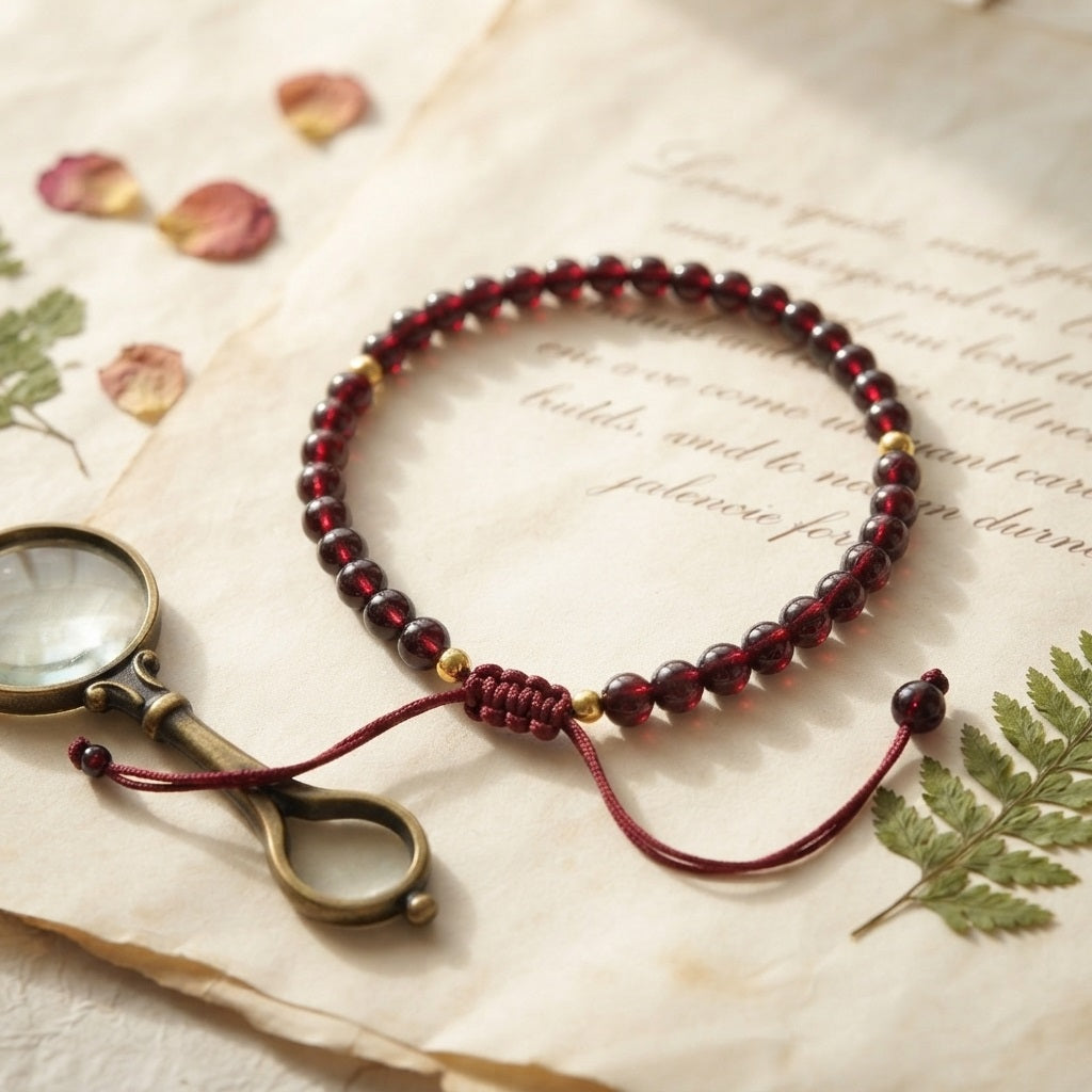 GalaxGrace Chinese Style Garnet Bracelet 4mm Extremely Thin Best Gift 2