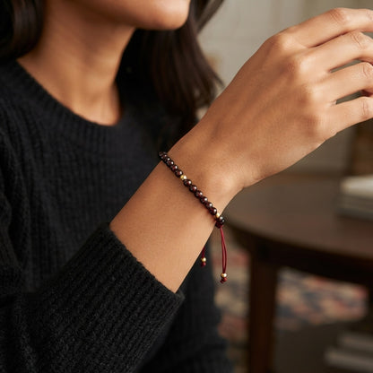 GalaxGrace Chinese Style Garnet Bracelet 4mm Extremely Thin Best Gift 3
