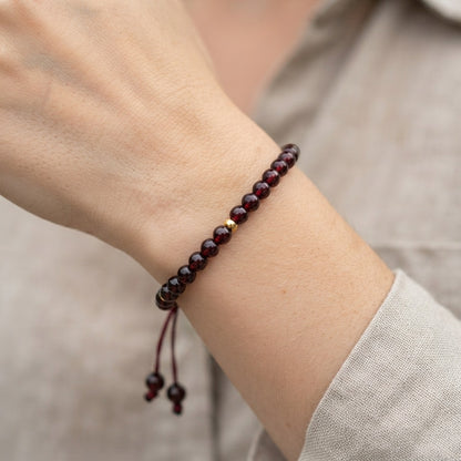 GalaxGrace Chinese Style Garnet Bracelet 4mm Extremely Thin Best Gift 4