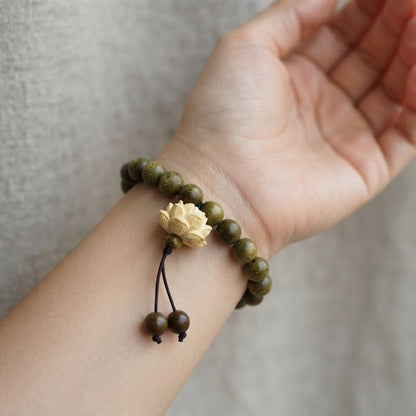 GalaxGrace Chinese Style Natural Lotus Green Sandalwood Bracelet Best Gift 5