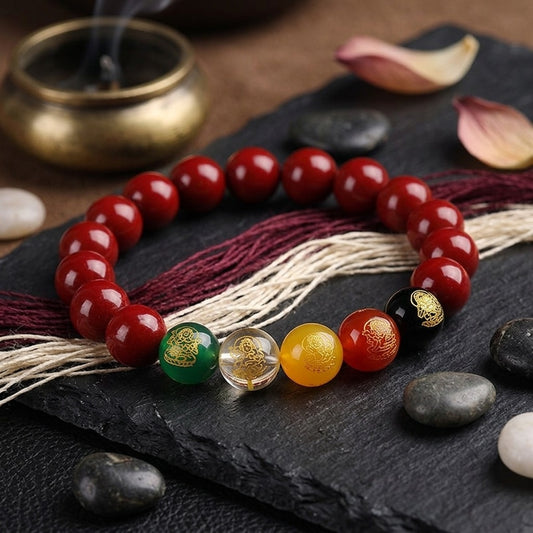GalaxGrace Cinnabar Five-Way God of Wealth Bracelet Best Gift