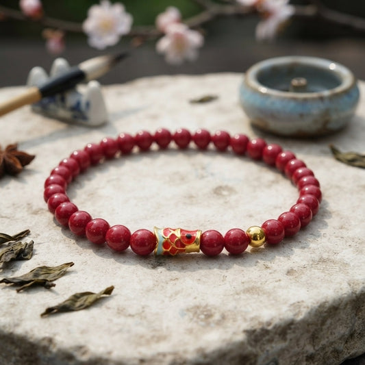 GalaxGrace Cinnabar Lucky Gold Bead Koi Bracelet 4mm Extremely Thin Best Gift