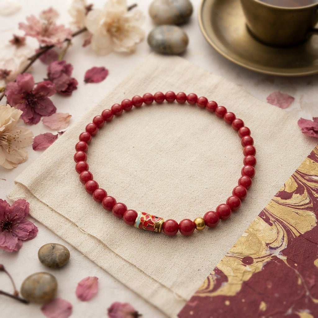 GalaxGrace Cinnabar Lucky Gold Bead Koi Bracelet 4mm Extremely Thin Best Gift 1
