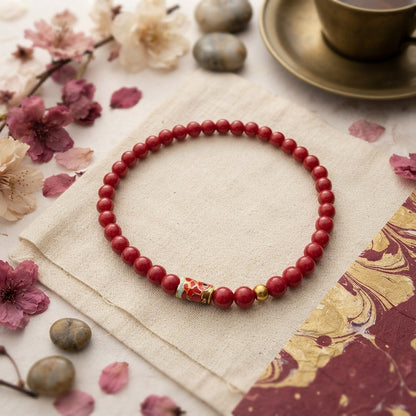 GalaxGrace Cinnabar Lucky Gold Bead Koi Bracelet 4mm Extremely Thin Best Gift 1