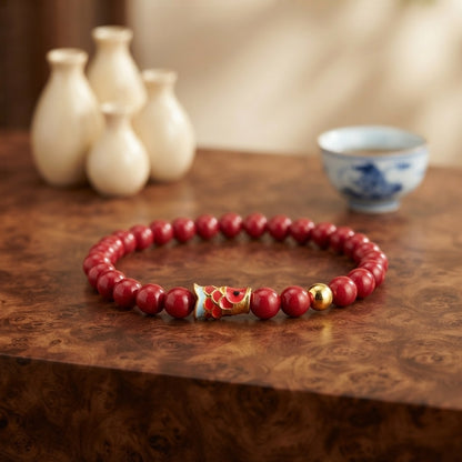 GalaxGrace Cinnabar Lucky Gold Bead Koi Bracelet 4mm Extremely Thin Best Gift 2
