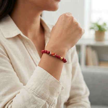 GalaxGrace Cinnabar Lucky Gold Bead Koi Bracelet 4mm Extremely Thin Best Gift 4