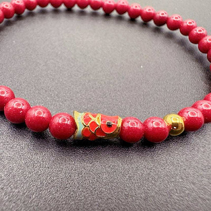 GalaxGrace Cinnabar Lucky Gold Bead Koi Bracelet 4mm Extremely Thin