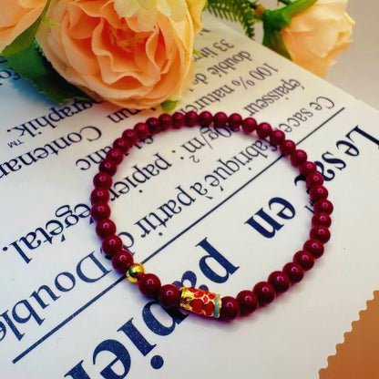 GalaxGrace Cinnabar Lucky Gold Bead Koi Bracelet 4mm Extremely Thin