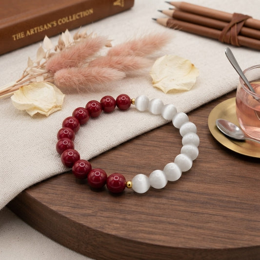 GalaxGrace Cinnabar White Moonlight Cat's Eye Bracelet Zodiac Year Best Gift
