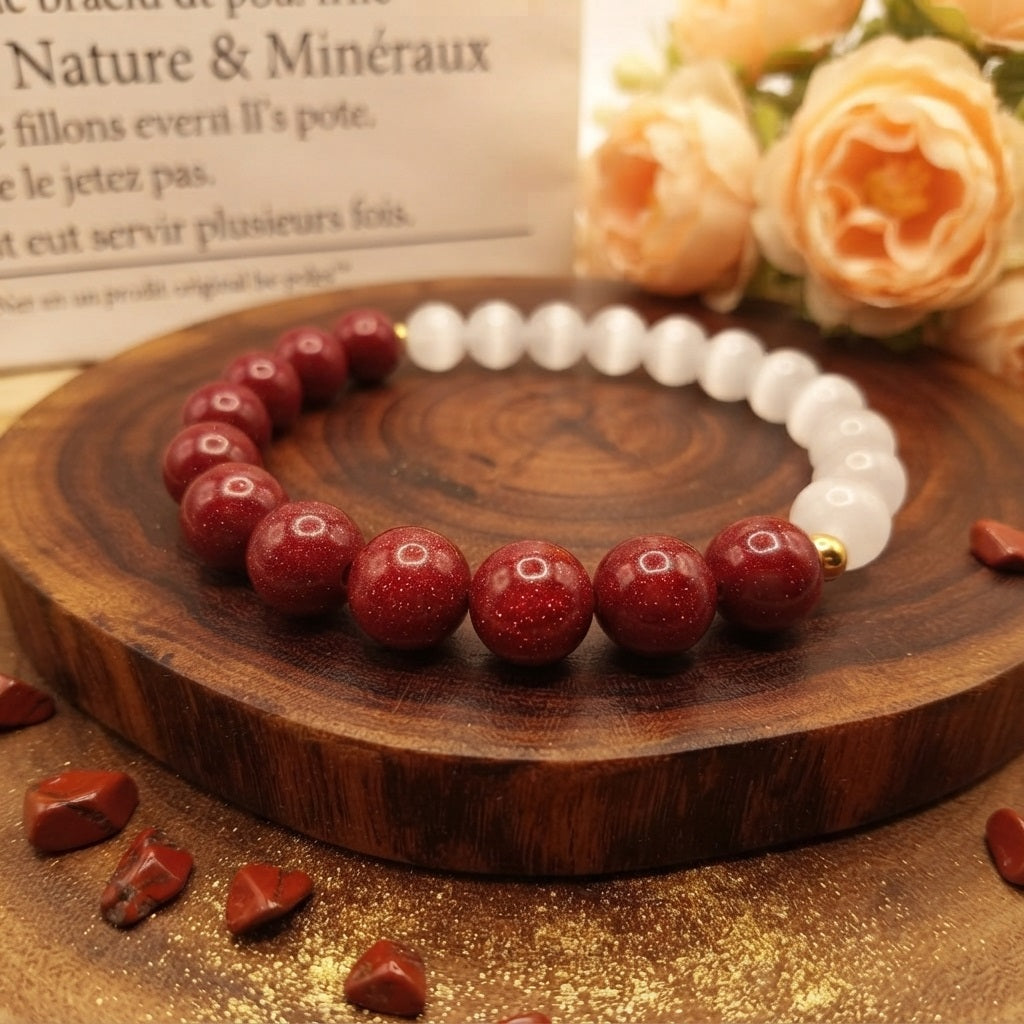 GalaxGrace Cinnabar White Moonlight Cat's Eye Bracelet Zodiac Year Best Gift 1