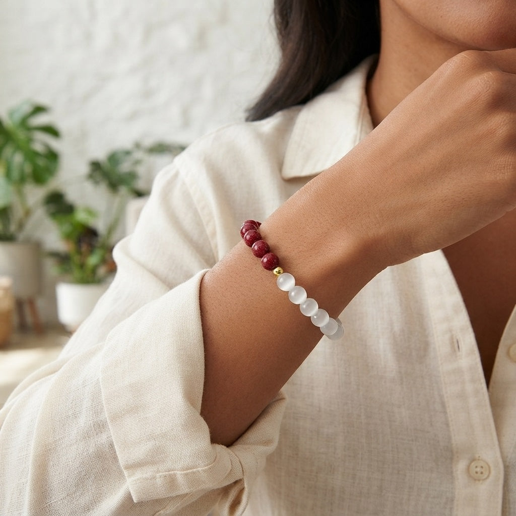 GalaxGrace Cinnabar White Moonlight Cat's Eye Bracelet Zodiac Year Best Gift 3