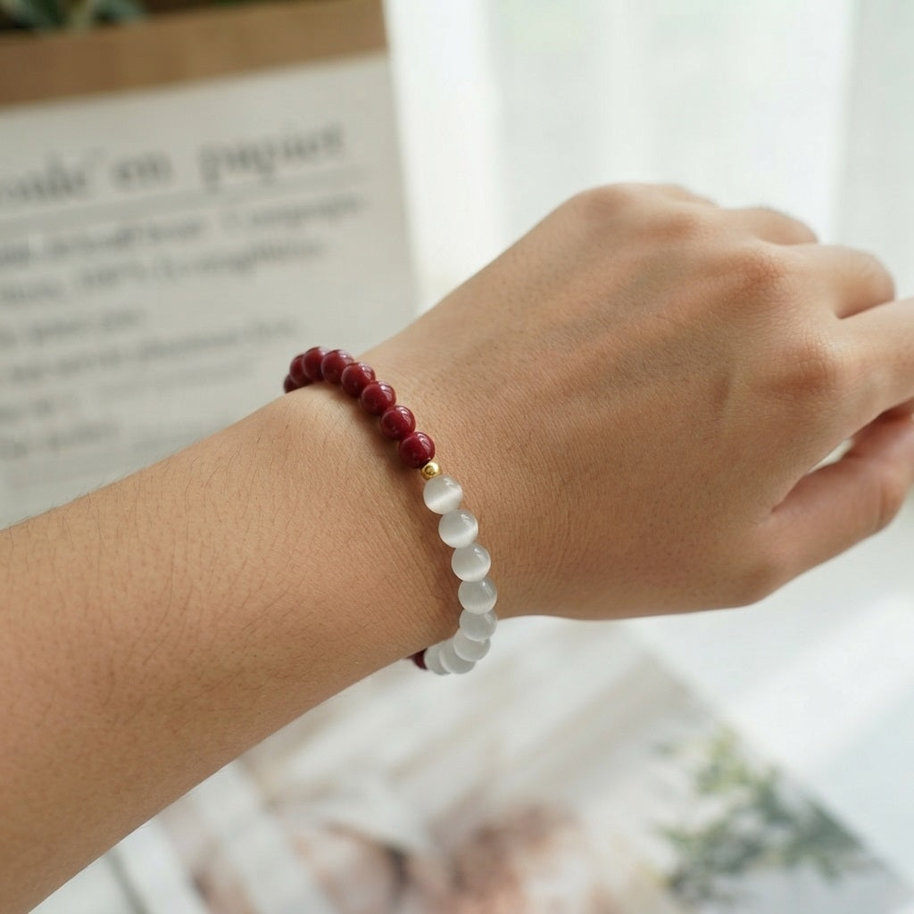 GalaxGrace Cinnabar White Moonlight Cat's Eye Bracelet Zodiac Year Best Gift 6