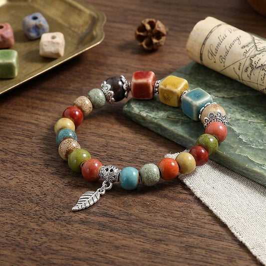 GalaxGrace Colorful Bead Luck and Fortune Porcelain Bracelet Best Gift