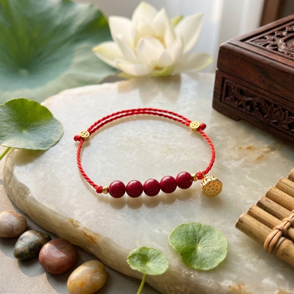 GalaxGrace Drunk Wind Lotus Cinnabar Red String Bracelet Best Gift 3