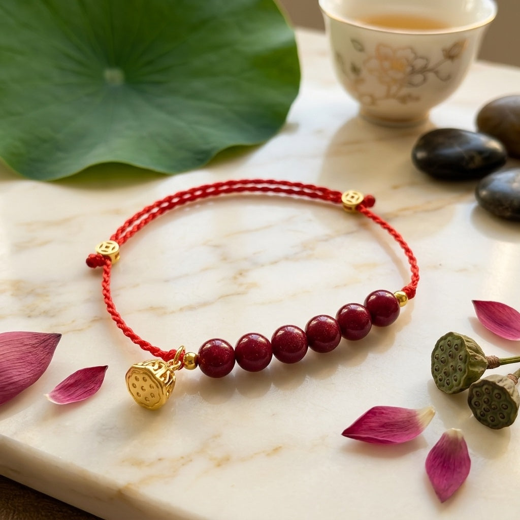 GalaxGrace Drunk Wind Lotus Cinnabar Red String Bracelet Best Gift 4