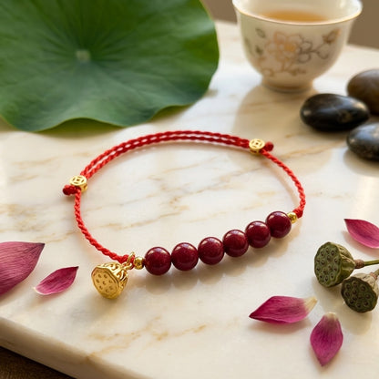 GalaxGrace Drunk Wind Lotus Cinnabar Red String Bracelet Best Gift 4
