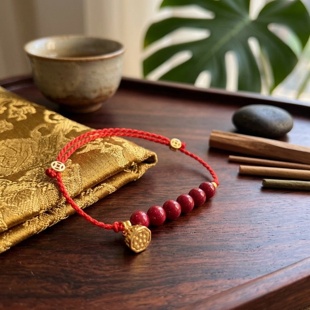 GalaxGrace Drunk Wind Lotus Cinnabar Red String Bracelet Best Gift 1