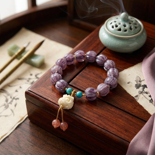 GalaxGrace Dusk Mountain Dancing Lion Glass Lotus Bodhi Bracelet Best Gift