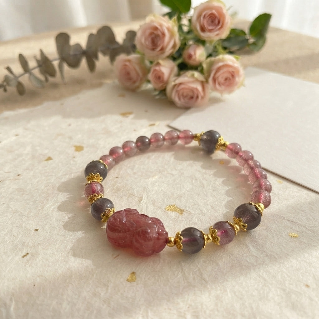 GalaxGrace Ethnic Style Strawberry Crystal Pixiu Bracelet Best Gift 1