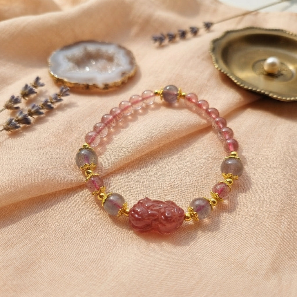 GalaxGrace Ethnic Style Strawberry Crystal Pixiu Bracelet Best Gift 2