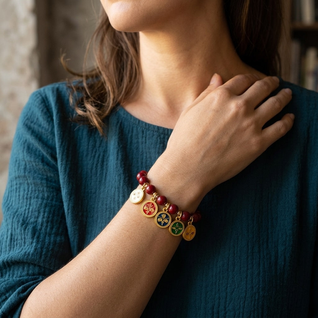 GalaxGrace Five-Way God of Wealth Cinnabar Bracelet Best Gift 4