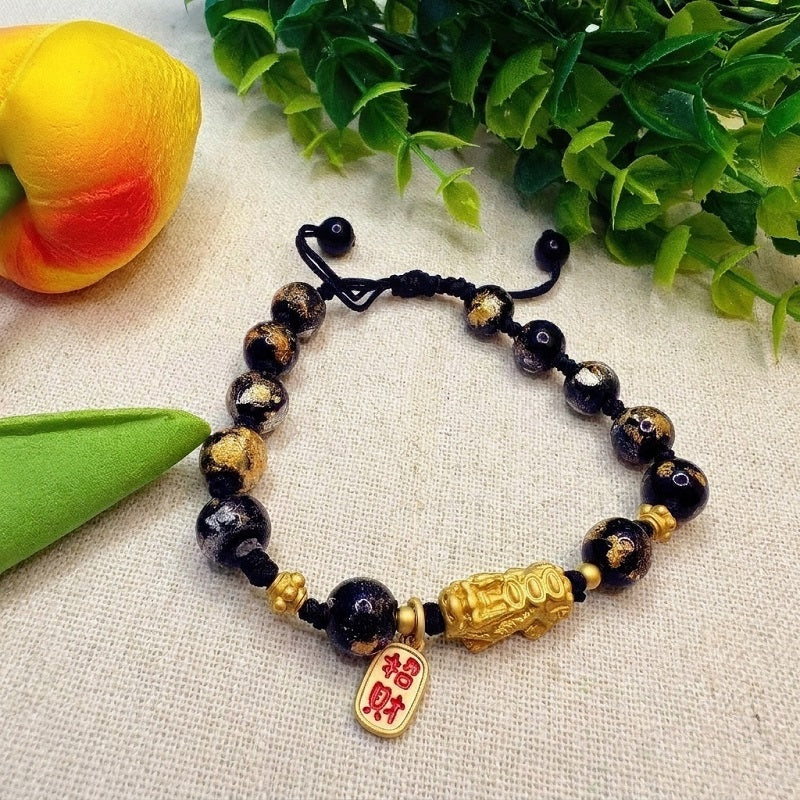GalaxGrace Gold Foil Glass Pixiu Fortune Bracelet Best Gift 1