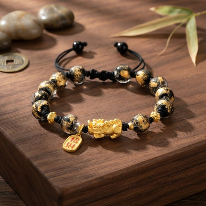 GalaxGrace Gold Foil Glass Pixiu Fortune Bracelet Best Gift 3