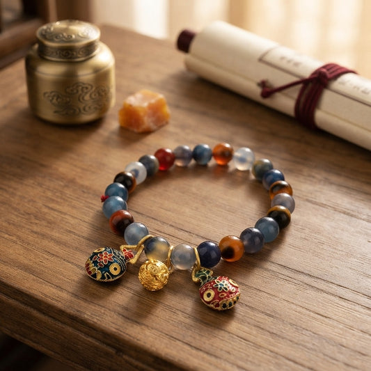 GalaxGrace Great Perfection Gold Swallowing Beast Sugar Heart Agate Bracelet Best Gift