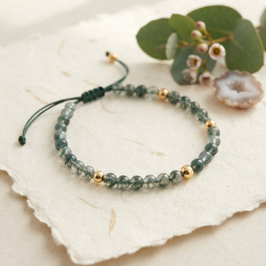 GalaxGrace Green Water Grass Agate Bracelet 4mm Extremely Thin Best Gift