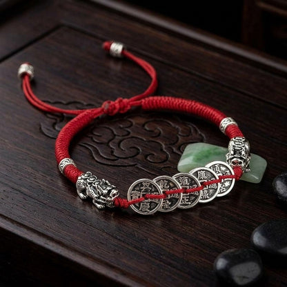 GalaxGrace Hand-woven Five Emperor Coin Pixiu String Bracelet Best Gift