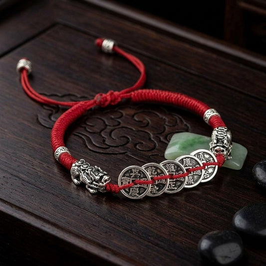 GalaxGrace Hand-woven Five Emperor Coin Pixiu String Bracelet Best Gift