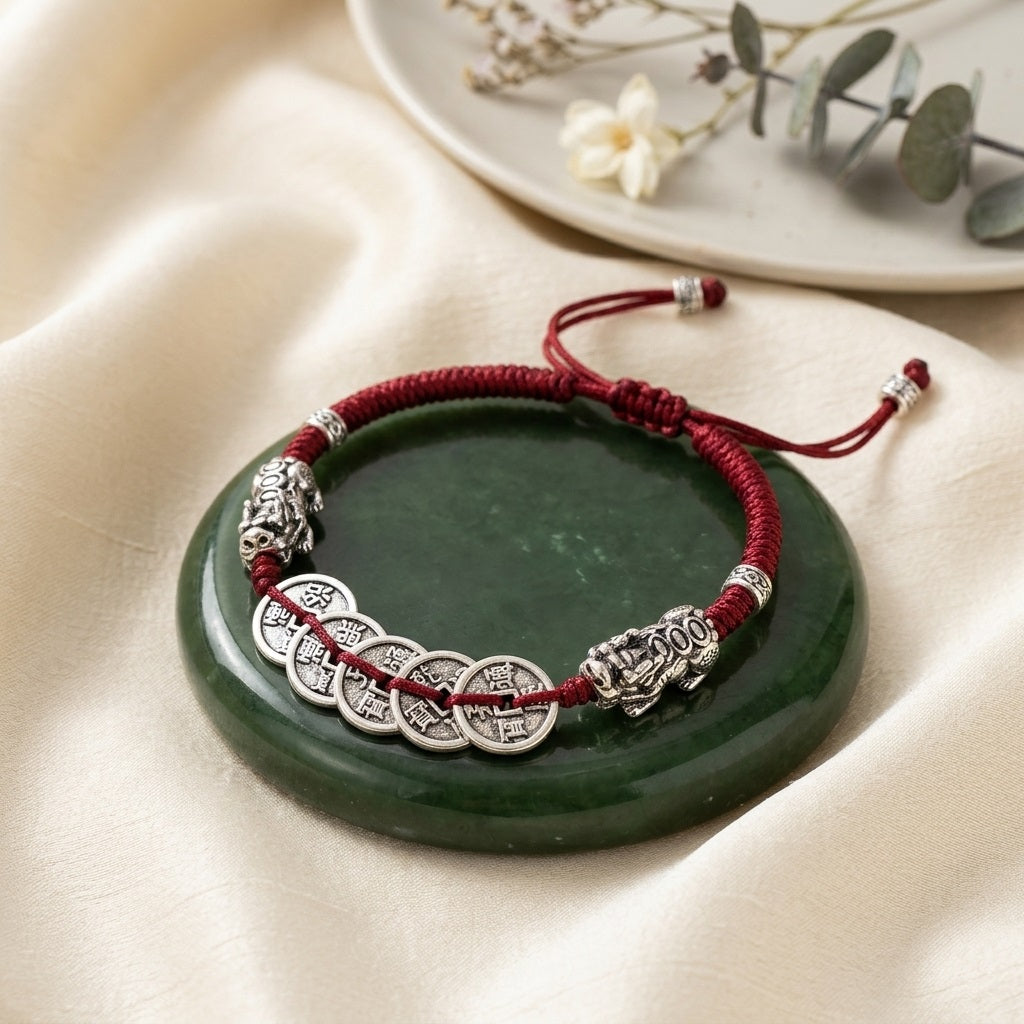 GalaxGrace Hand-woven Five Emperor Coin Pixiu String Bracelet Best Gift 1