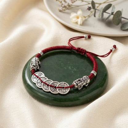 GalaxGrace Hand-woven Five Emperor Coin Pixiu String Bracelet Best Gift 1