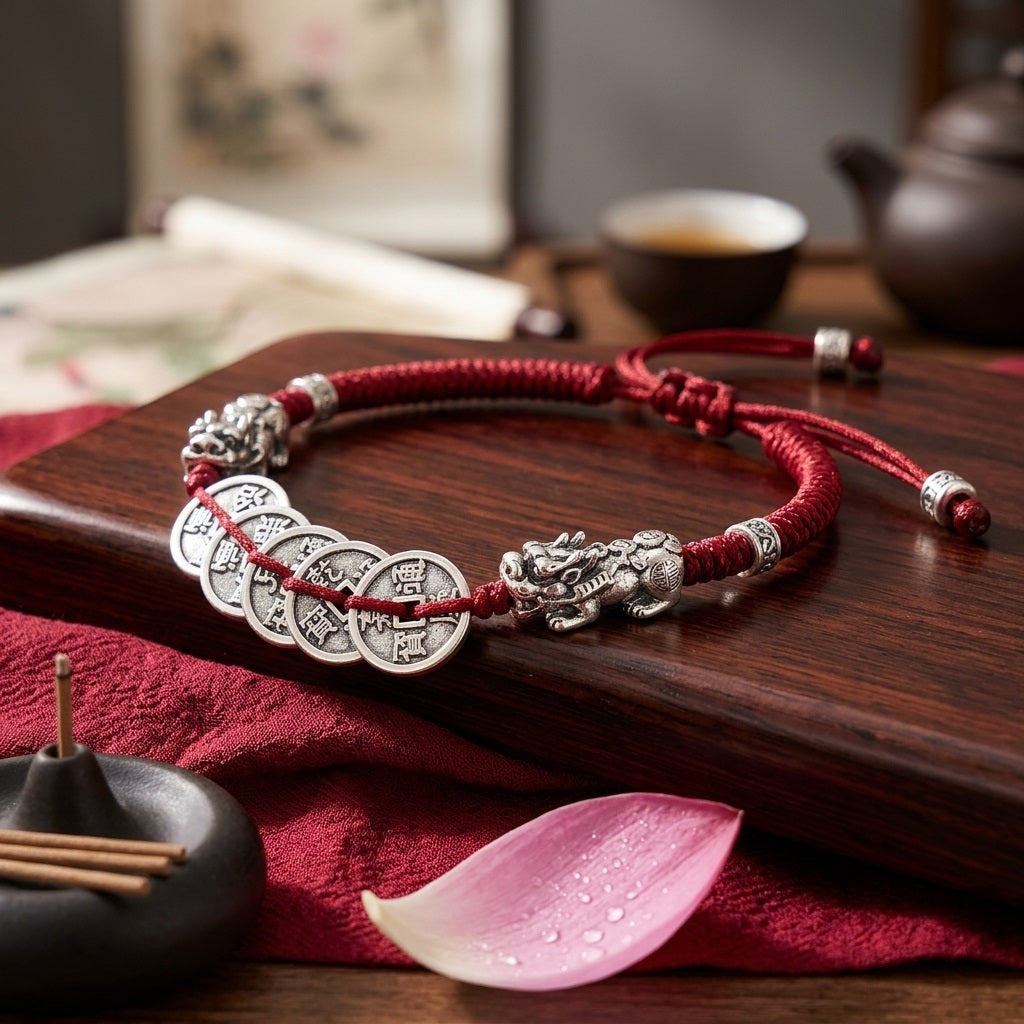 GalaxGrace Hand-woven Five Emperor Coin Pixiu String Bracelet Best Gift 2