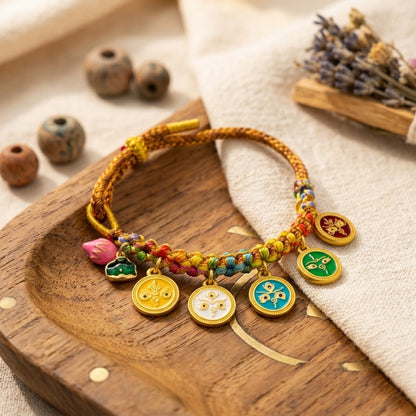 GalaxGrace Hand-woven Peach Blossom Knot Five-way God of Wealth Tibetan Thangka Bracelet Best Gift 2