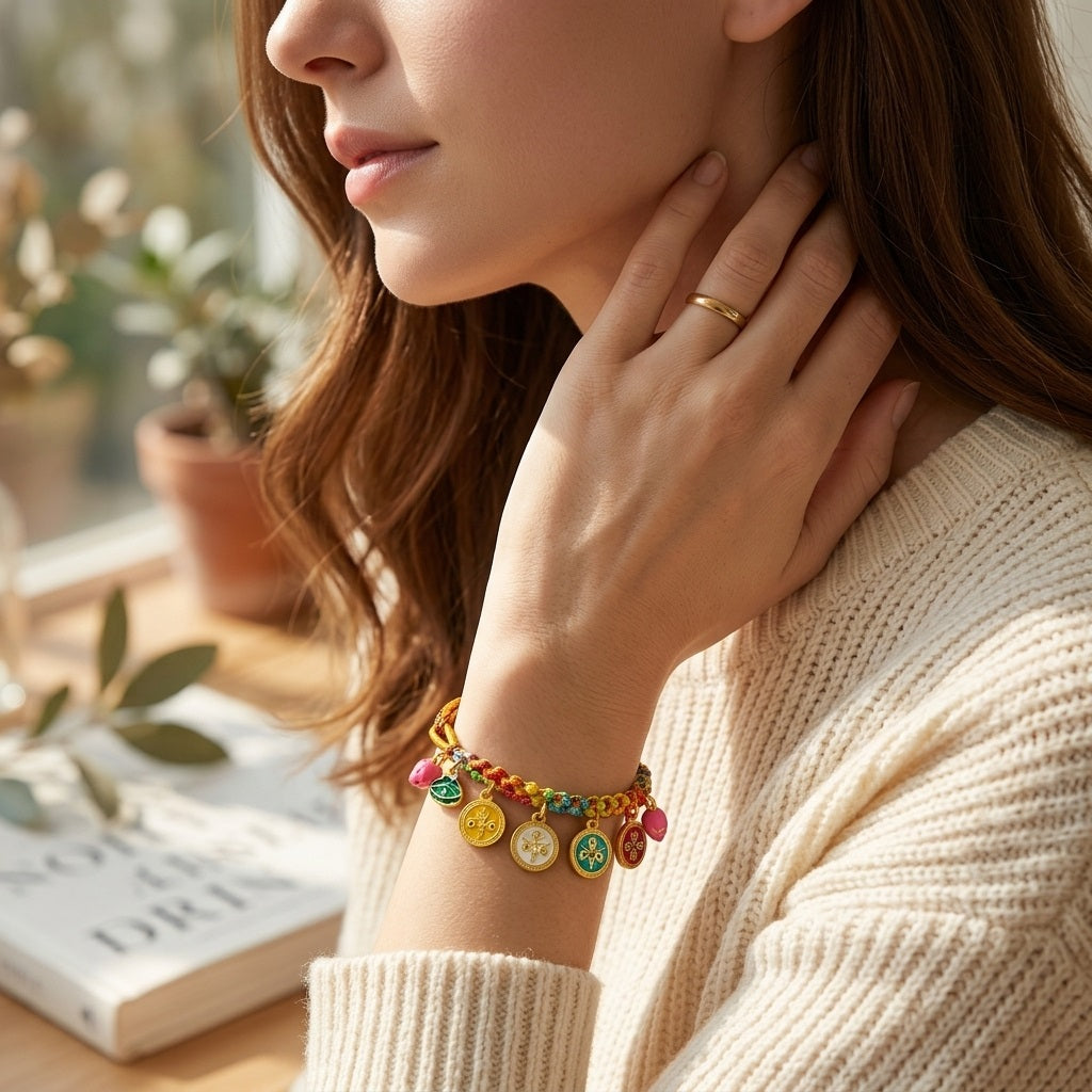 GalaxGrace Hand-woven Peach Blossom Knot Five-way God of Wealth Tibetan Thangka Bracelet Best Gift 3