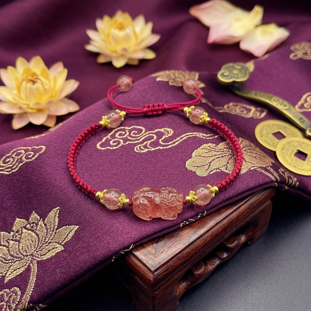 GalaxGrace Hand-woven Strawberry Crystal Pixiu Bracelet Best Gift 1
