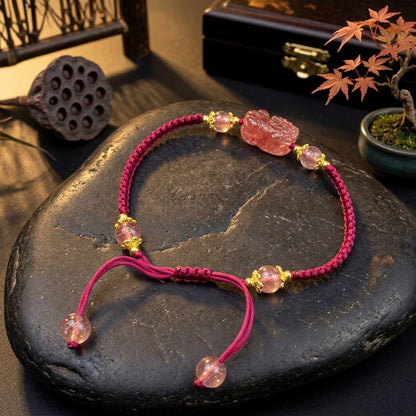 GalaxGrace Hand-woven Strawberry Crystal Pixiu Bracelet Best Gift 2
