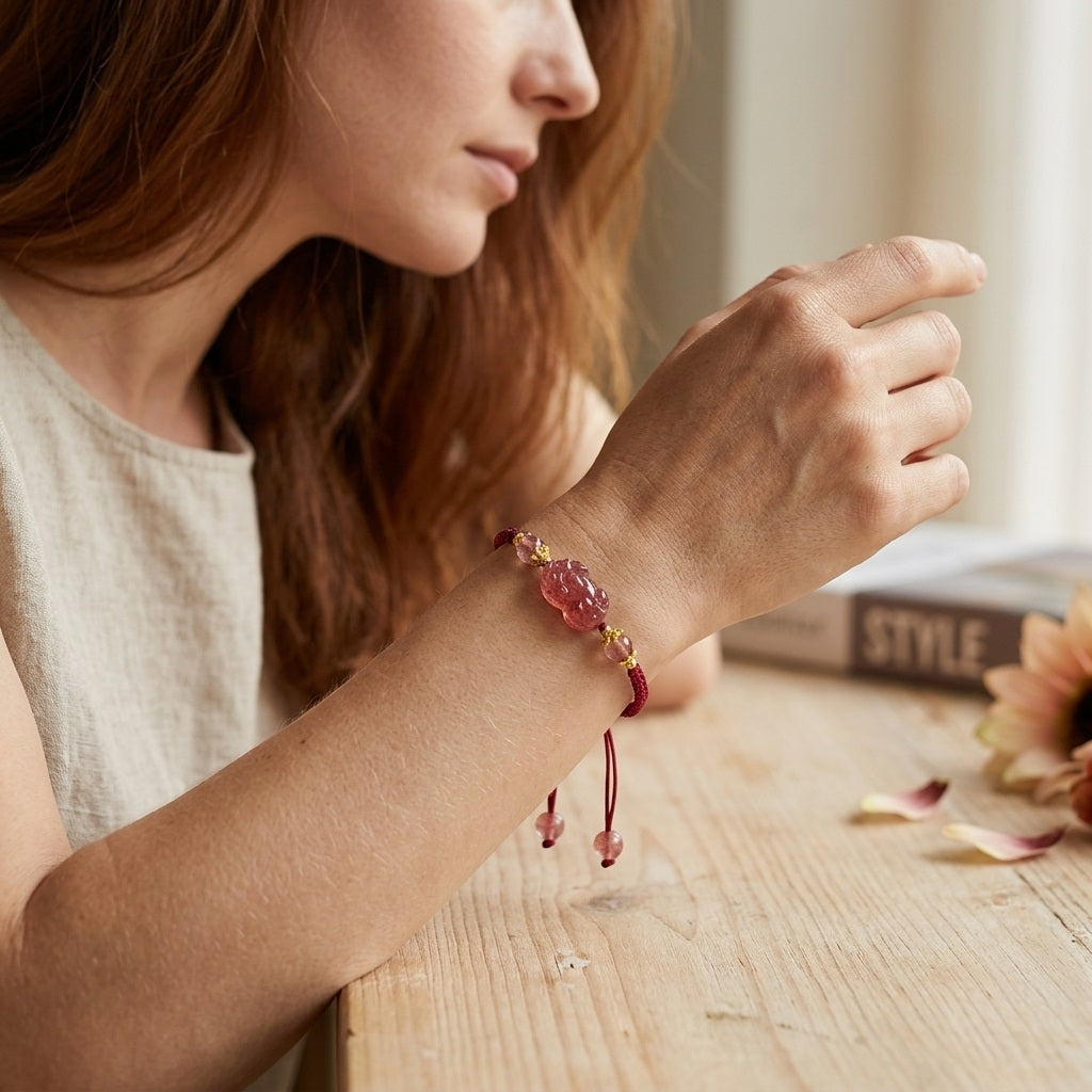GalaxGrace Hand-woven Strawberry Crystal Pixiu Bracelet Best Gift 3