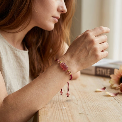 GalaxGrace Hand-woven Strawberry Crystal Pixiu Bracelet Best Gift 3