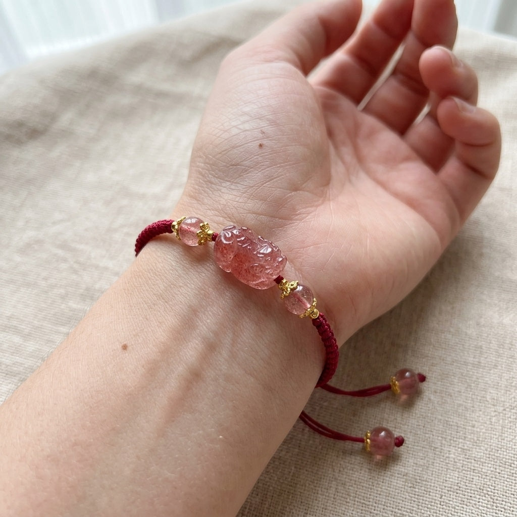 GalaxGrace Hand-woven Strawberry Crystal Pixiu Bracelet Best Gift 6