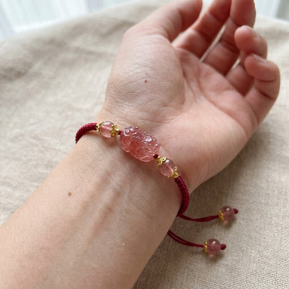 GalaxGrace Hand-woven Strawberry Crystal Pixiu Bracelet Best Gift 6