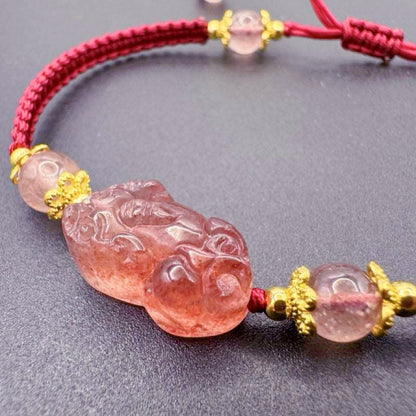 GalaxGrace Hand-woven Strawberry Crystal Pixiu Bracelet