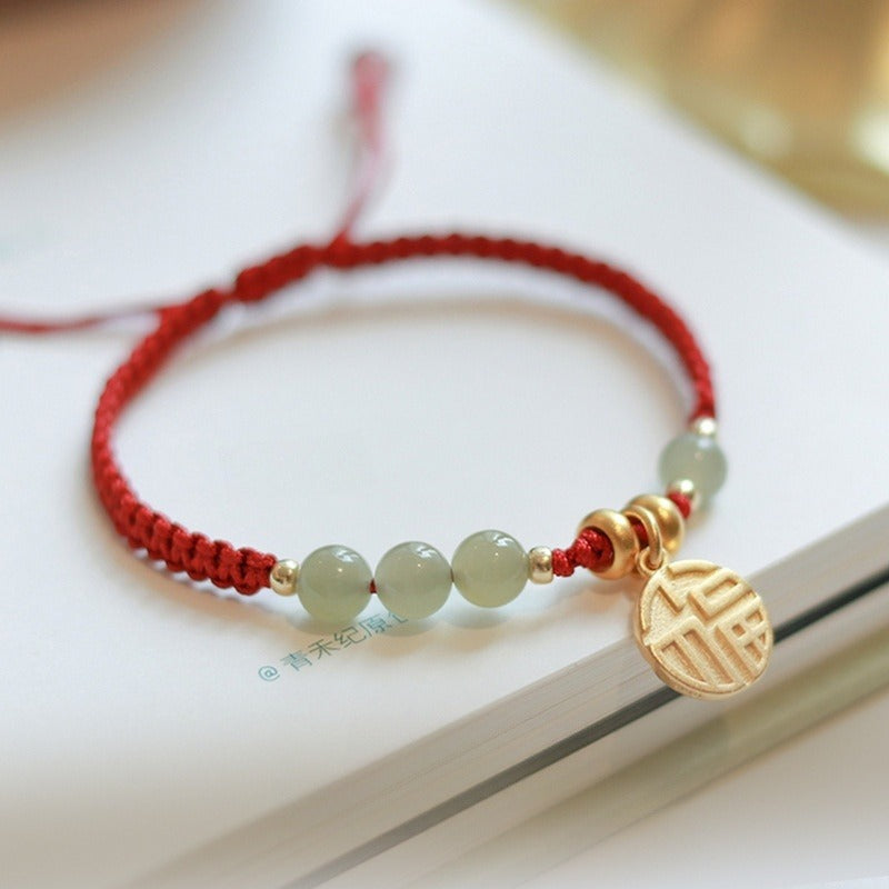 GalaxGrace HeTian Jade Fortune String Bracelet Zodiac Year Best Gift