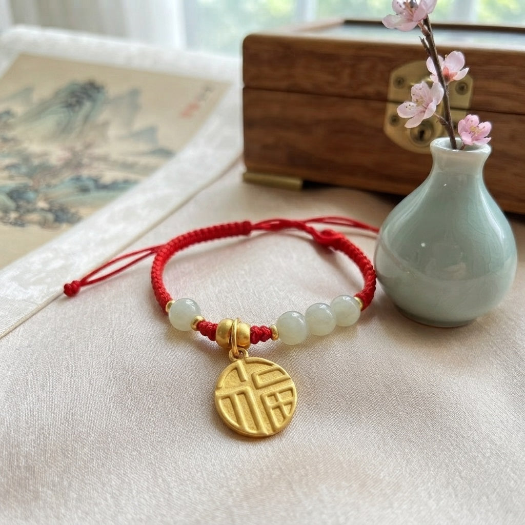 GalaxGrace HeTian Jade Fortune String Bracelet Zodiac Year Best Gift 2