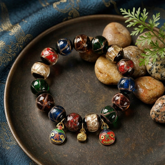 GalaxGrace Incense Ash Glass Copper Gilded Gold Swallowing Beast Bracelet Best Gift