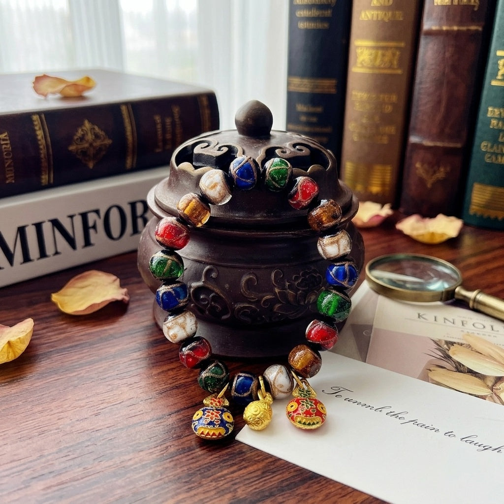 GalaxGrace Incense Ash Glass Copper Gilded Gold Swallowing Beast Bracelet Best Gift 4
